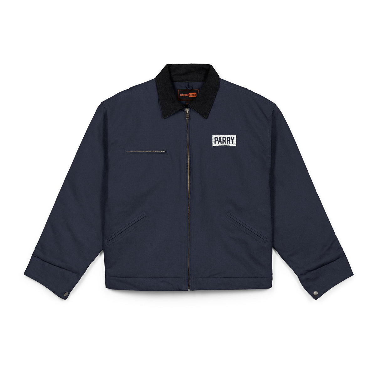 Classic Navy Duck Cloth Work Jacket with Embroidered 'PARRY' Patch