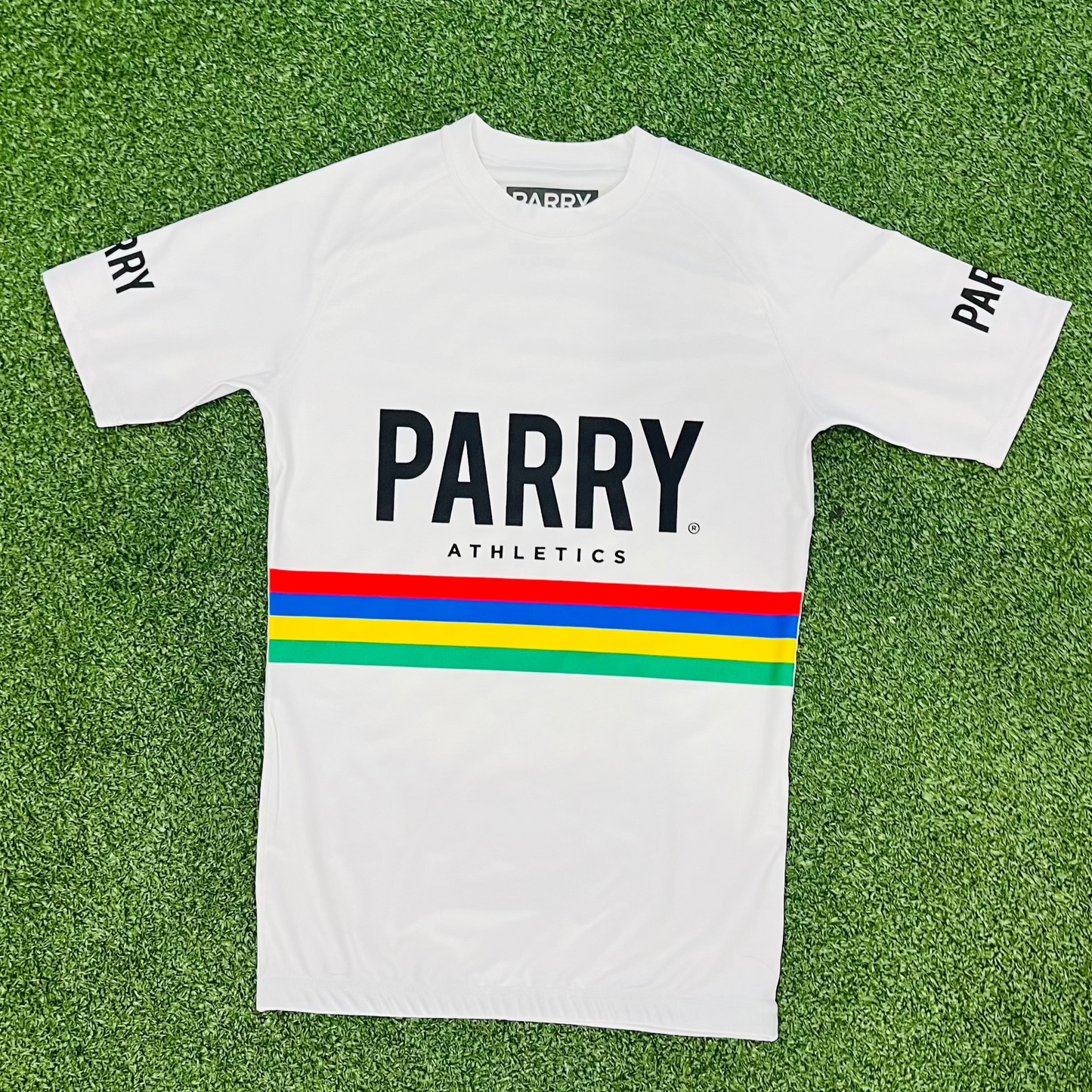 Tour de Parry - Rainbow Striped Rashguard - White