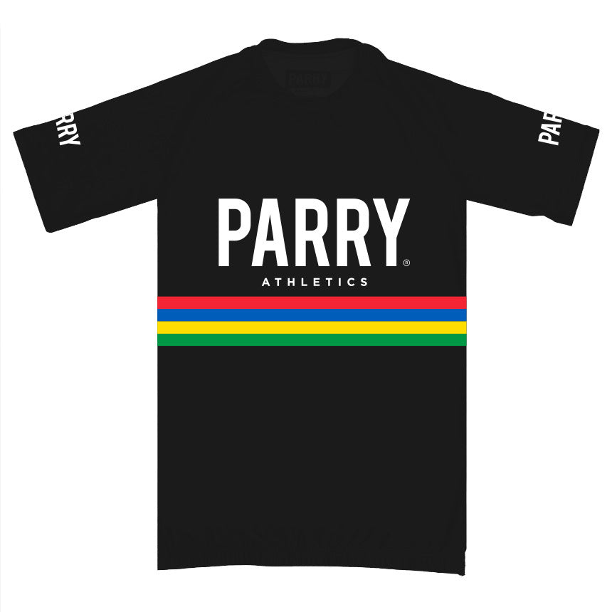 Tour de Parry - Rainbow Striped  Rashguard - Black