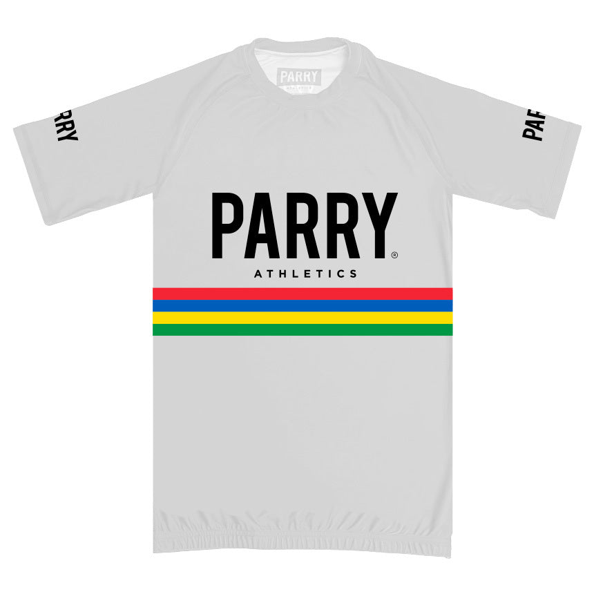 Tour de Parry - Rainbow Striped Rashguard - White